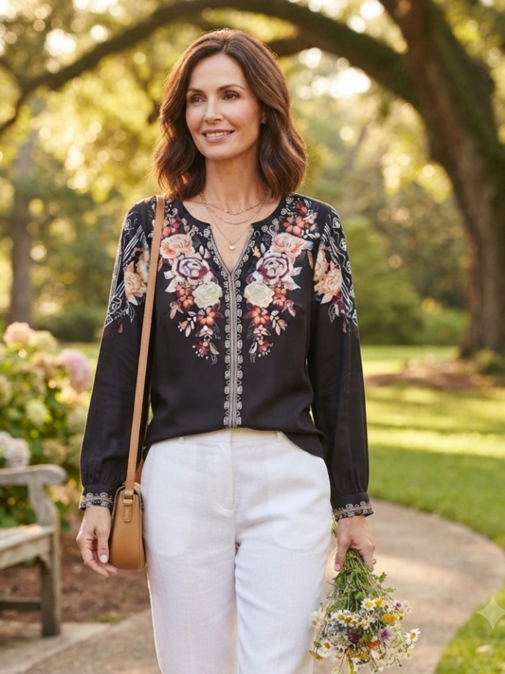 Boho Floral Embroidered Blouse with Elegant Details – Black & Multi-Color